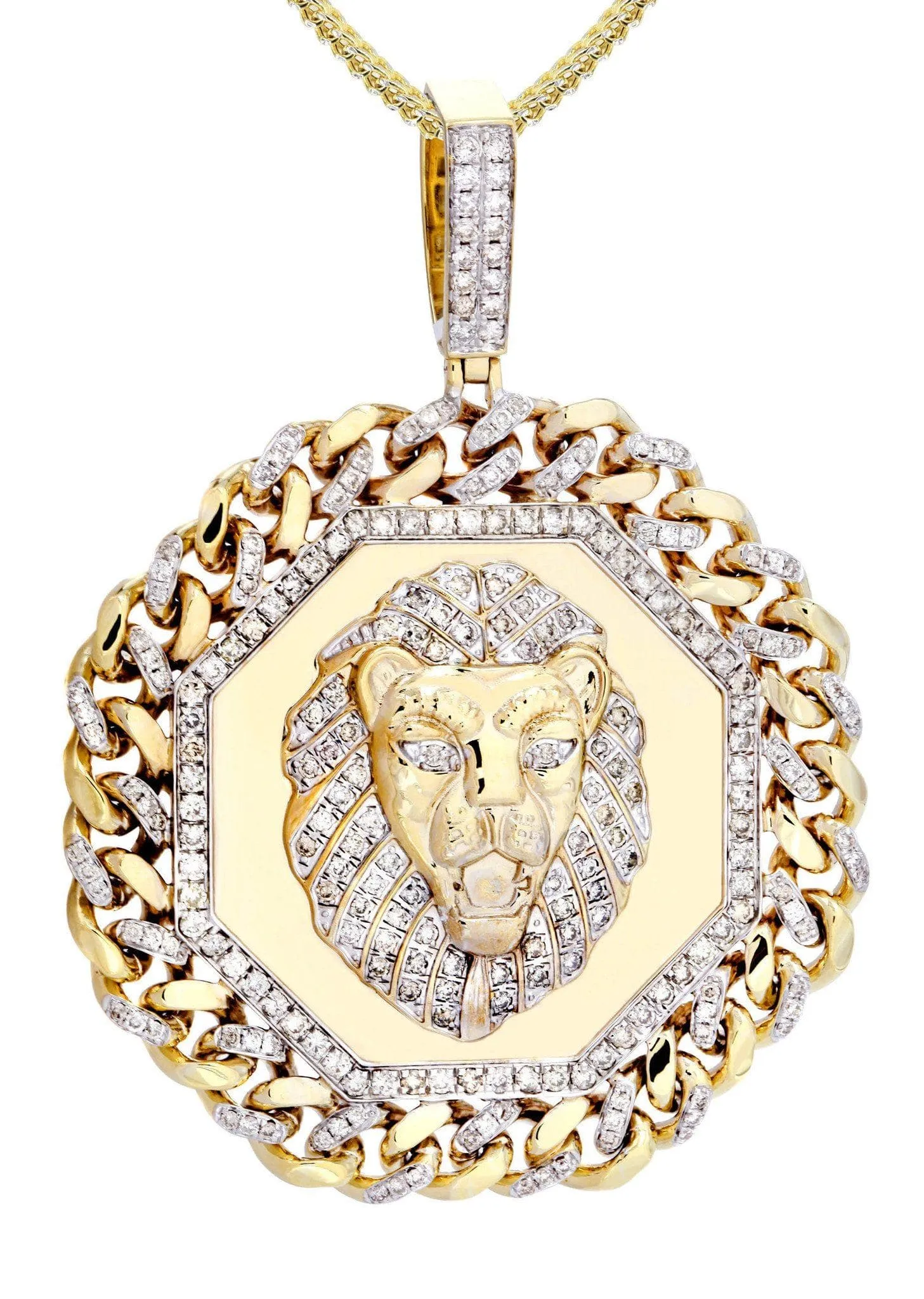 10K Yellow Gold Lion Head Diamond Necklace  | 2.92 Carats