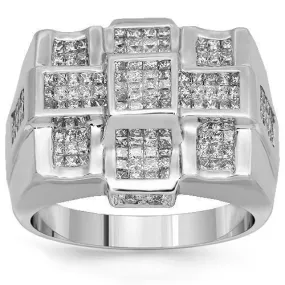 14K Solid White Gold Mens Diamond Ring 3.31 Ctw