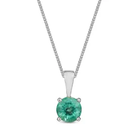 9ct White Gold Emerald Four Claw Round Pendant