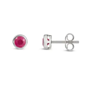 9ct White Gold Rub Over Ruby 4mm Stud Earrings