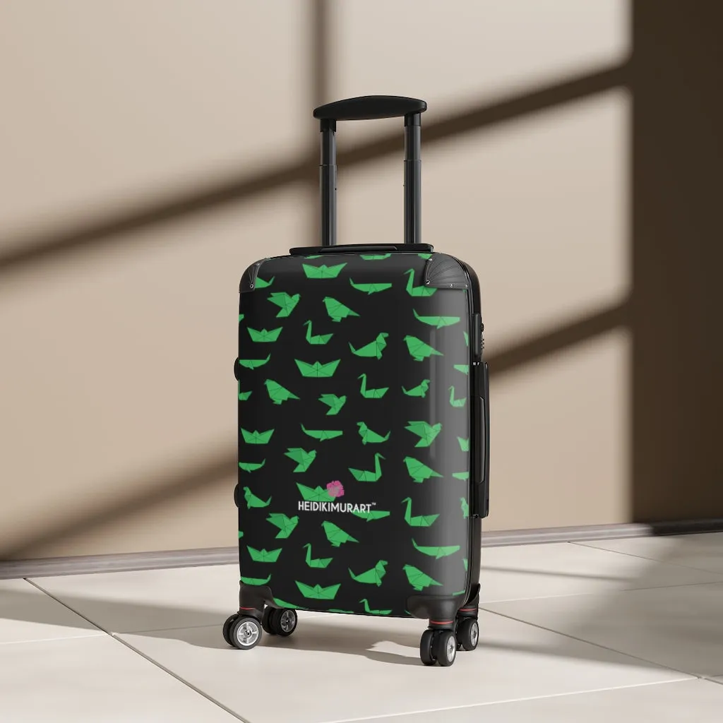 Black Green Crane Cabin Suitcase, Japanese Style Designer Small Carry On Luggage For Men or Women