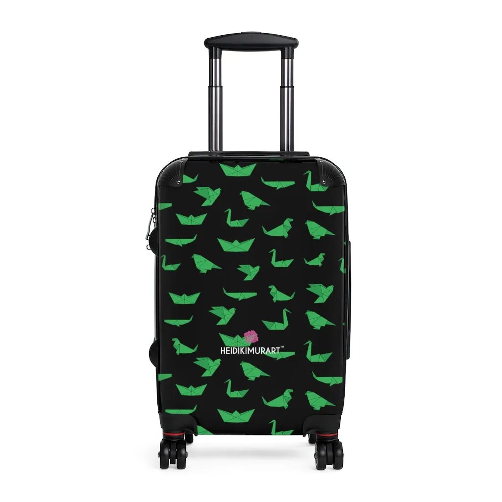 Black Green Crane Cabin Suitcase, Japanese Style Designer Small Carry On Luggage For Men or Women