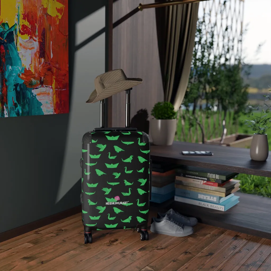 Black Green Crane Cabin Suitcase, Japanese Style Designer Small Carry On Luggage For Men or Women