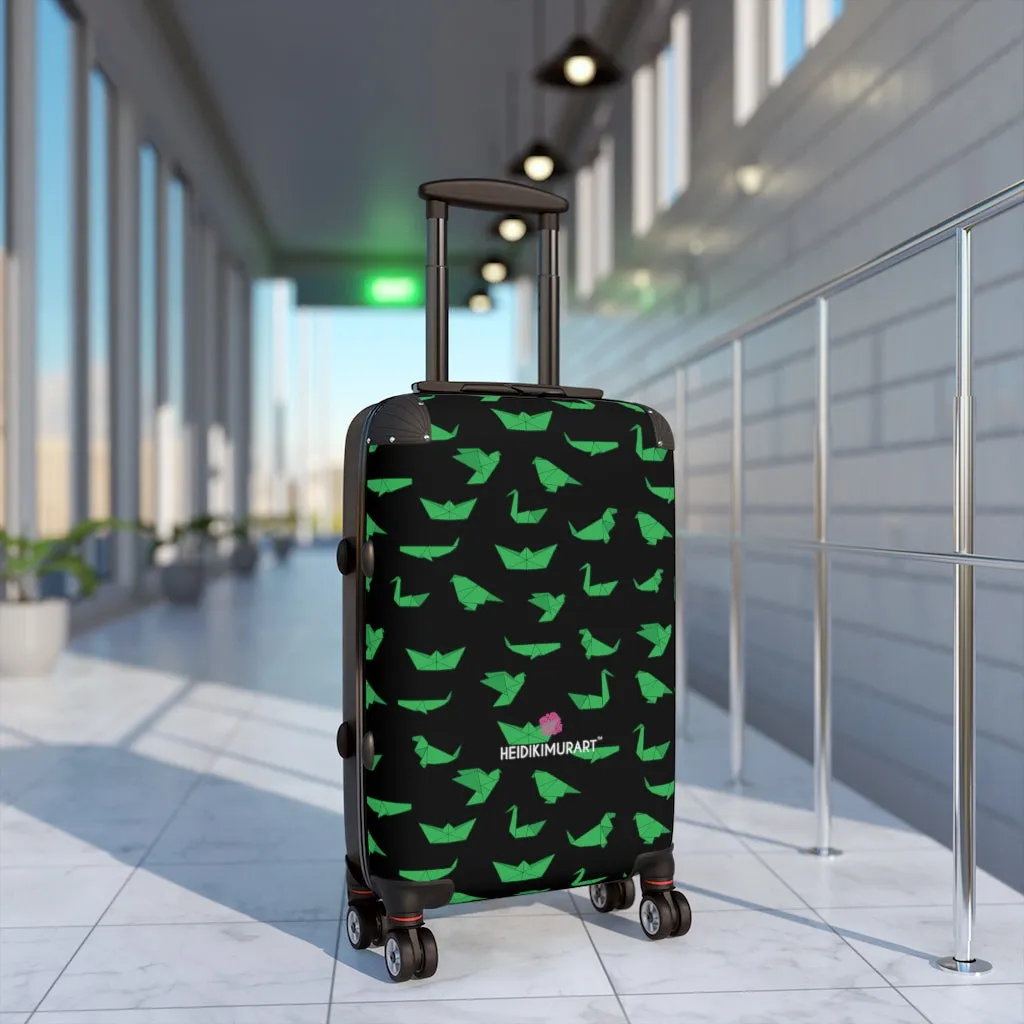 Black Green Crane Cabin Suitcase, Japanese Style Designer Small Carry On Luggage For Men or Women