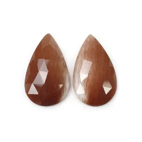 BROWN RUTILE Quartz Gemstone Rose Cut : 33.00cts Natural Untreated Unheated Rutile Pear Shape 30*18mm Pair (With Video)