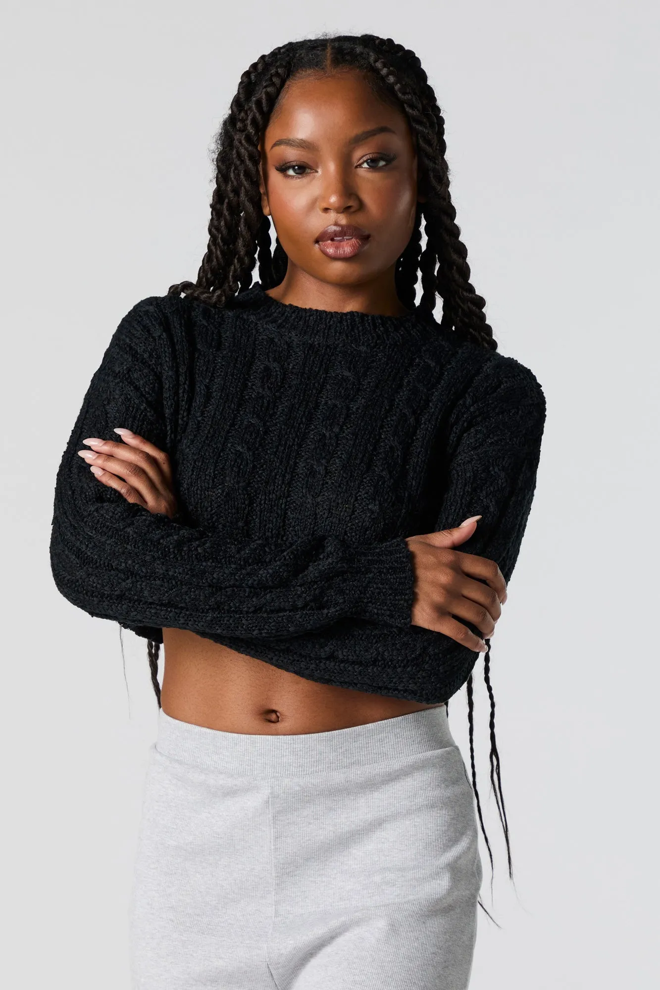 Cable Knit Cropped Sweater