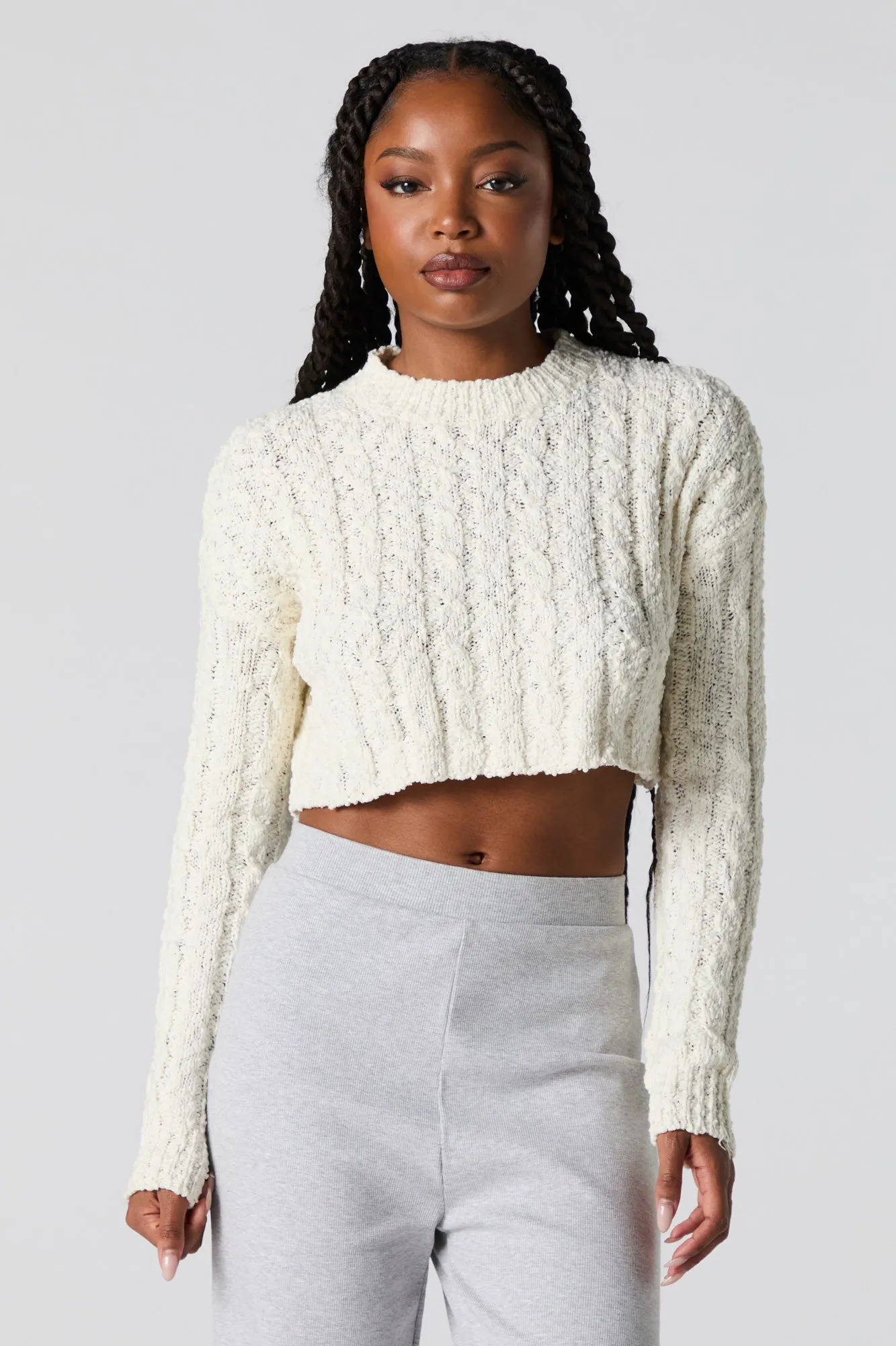 Cable Knit Cropped Sweater