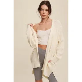 Cable Knit Open Front Long Cardigan