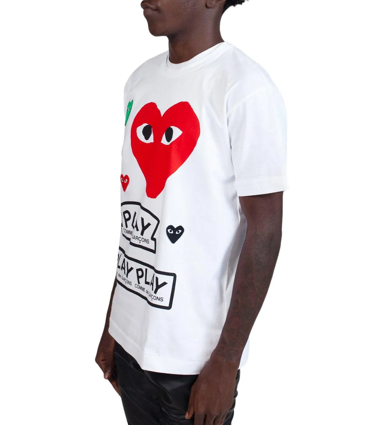 CdG PLAY White Multi Logo T-Shirt Red Heart