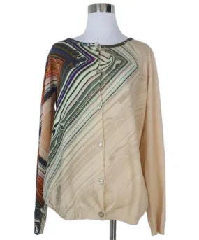 Escada Beige & Multi Print Wool Cardigan sz 10