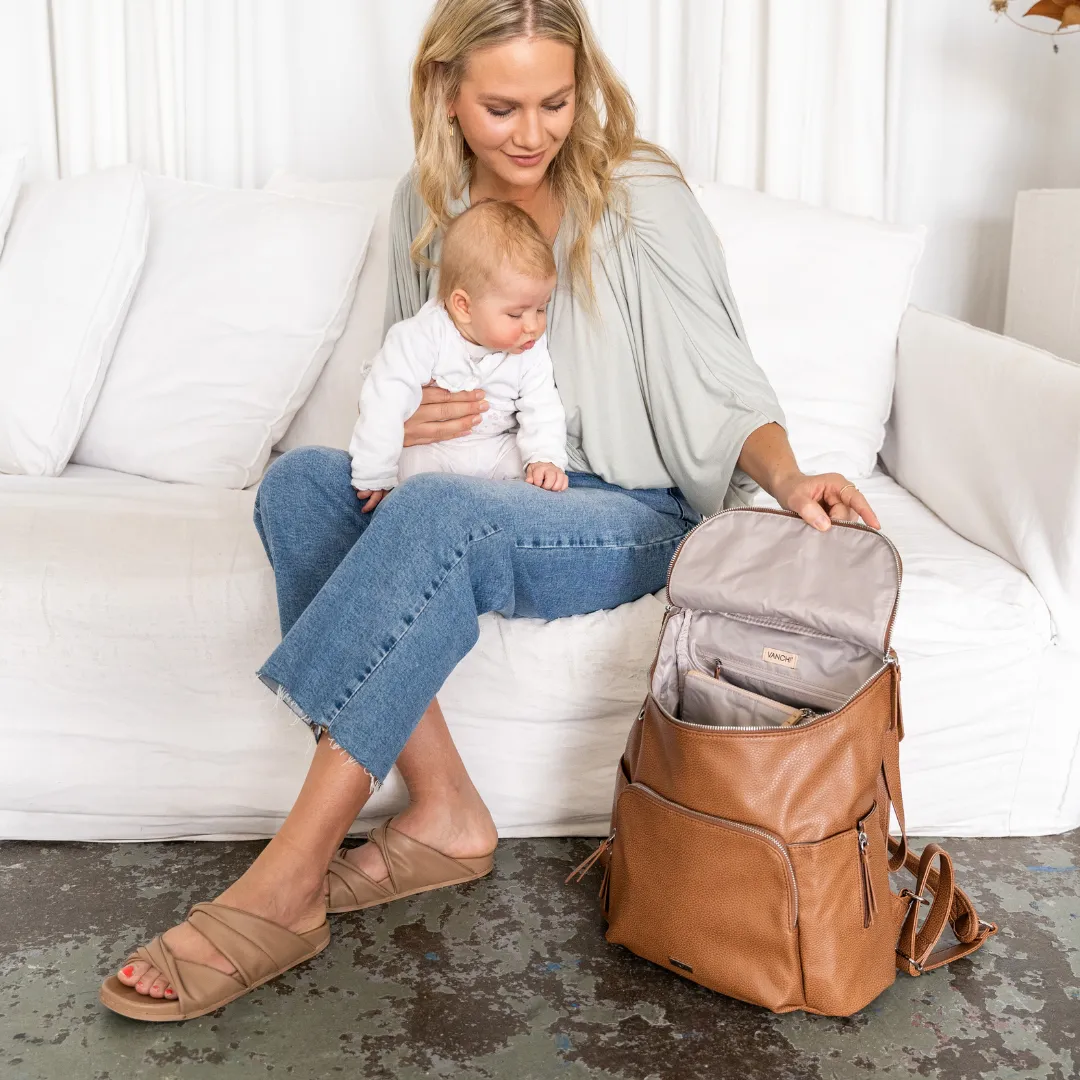 Frankie Everyday Backpack (Vegan) Pebbled Tan/ Silver