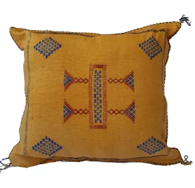 Handmade Moroccan Cushion Cover – Sabra Silk Pillow – Huyam - Golden Yellow