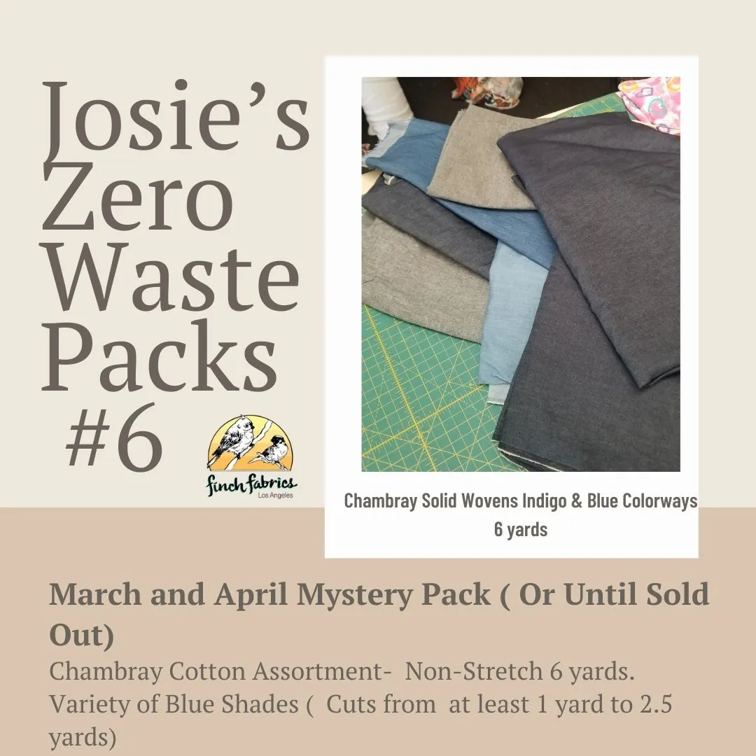 Josie's Zero Waste Fabric Bundles: 6 yards of Cotton Chambray Solid Blues-Mystery Pack