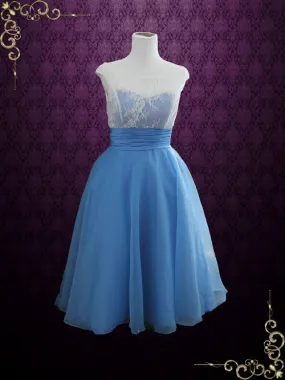 Modest Blue Retro Tea Length Formal Dress | EDENA