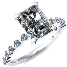 Niamh Radiant Moissanite 4 V-Prong 1/2 Shared Single Prong Shank Engagement Ring