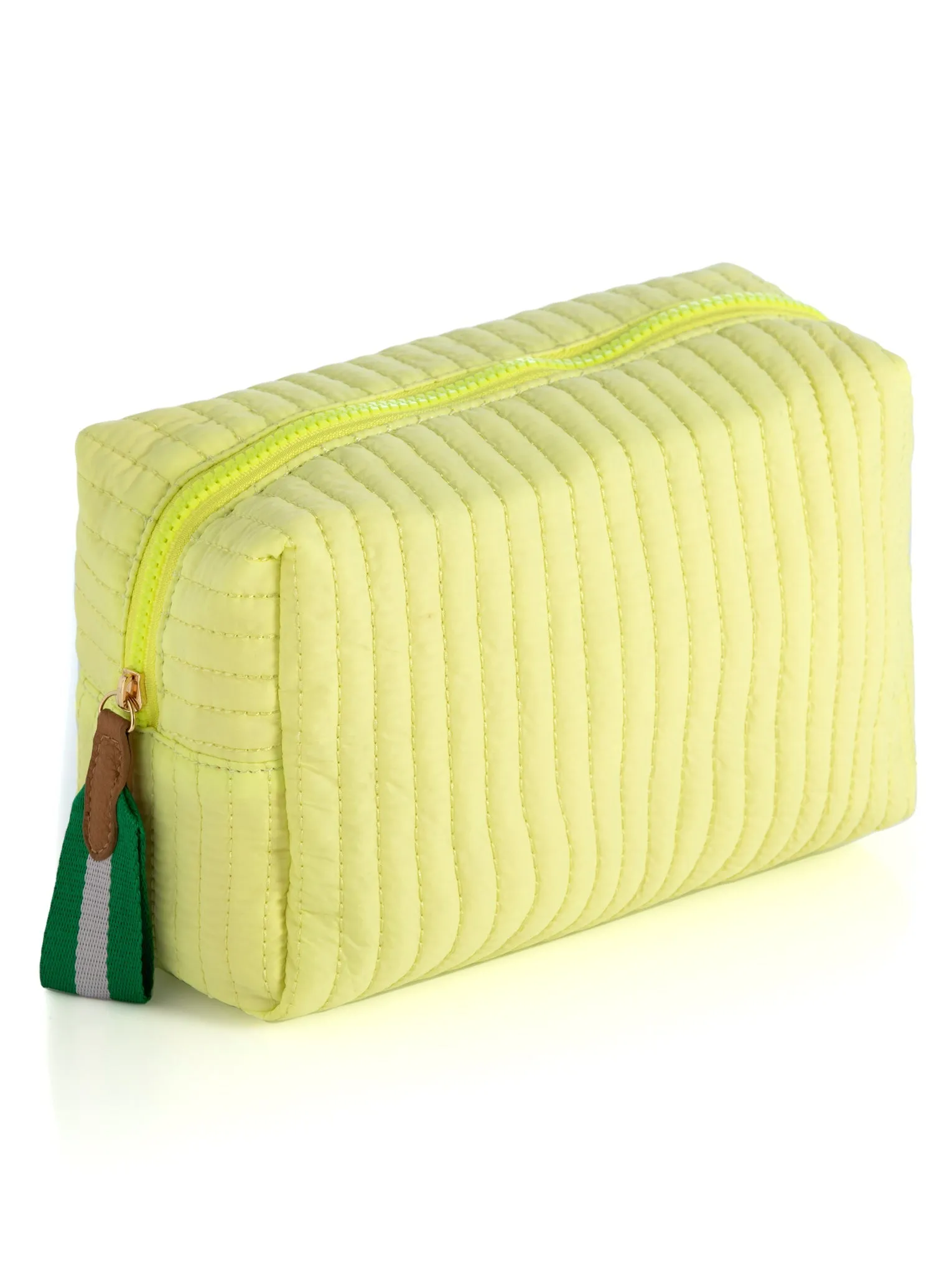 Shiraleah Ezra Quilted Nylon Large Boxy Cosmetic Pouch, Citron