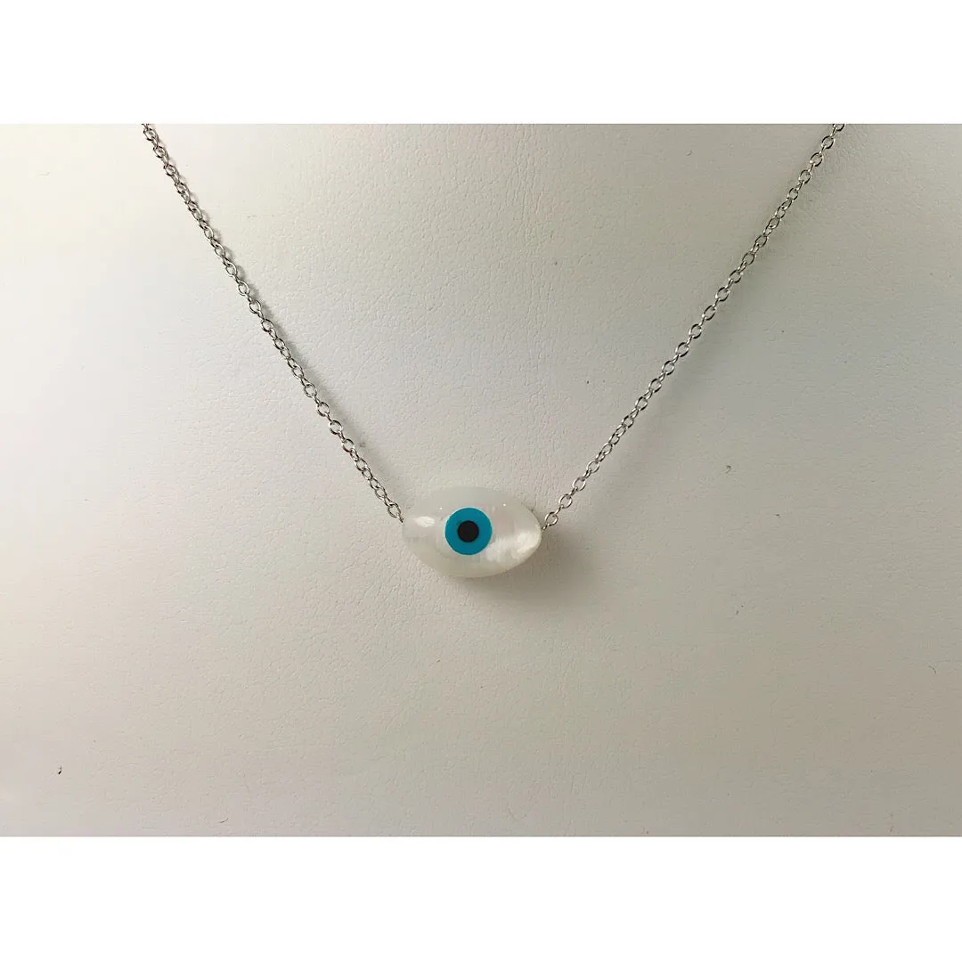 Sterling Silver Caribbean Clean Evil Eye Mother of Pearl Necklace