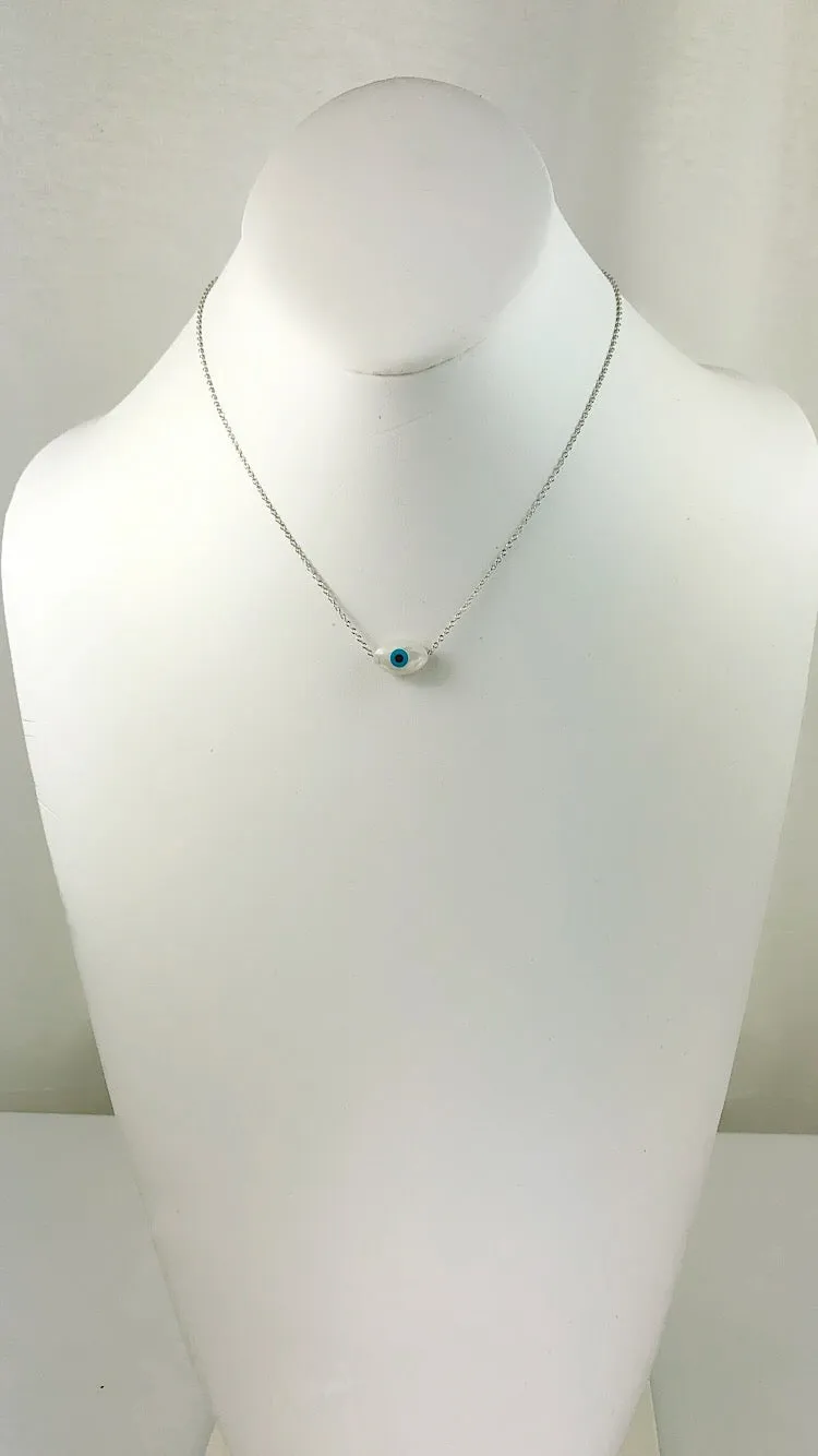 Sterling Silver Caribbean Clean Evil Eye Mother of Pearl Necklace